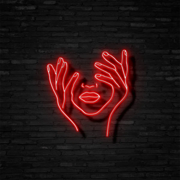 Donna mani sugli occhi silhouette - Neon led